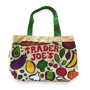 Trader Joe's Reusable Grocery Tote Bag Colorful Fruit Vegetable Print